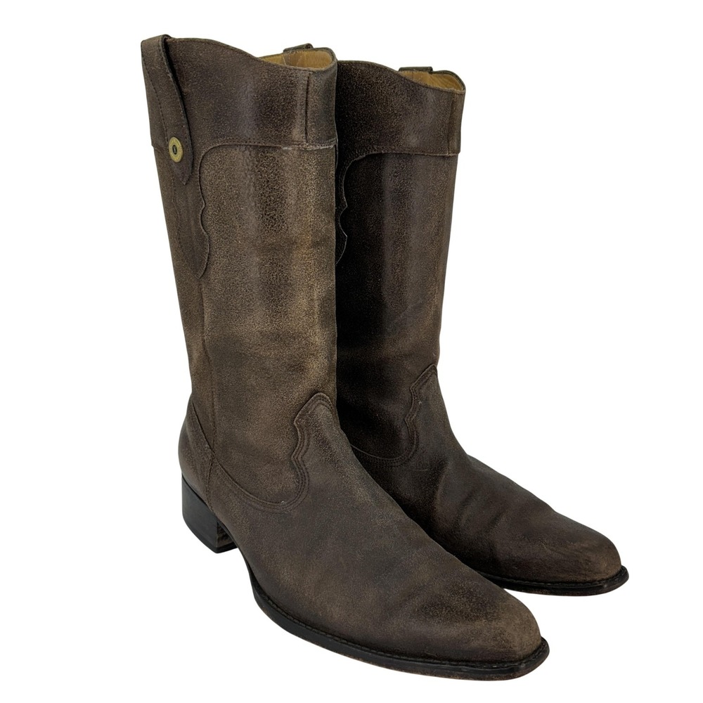 Cole Haan Boots Mens Size 10 Brown Leather Western Pull On Italy Cowboy Button